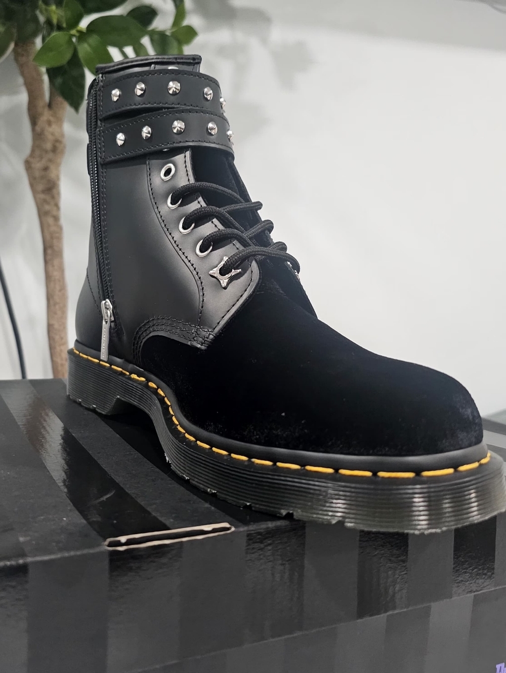 Dr. Martens Black Leather & Suede Buckle Combat Boot/wednesday/NWB - Picture 5 of 8